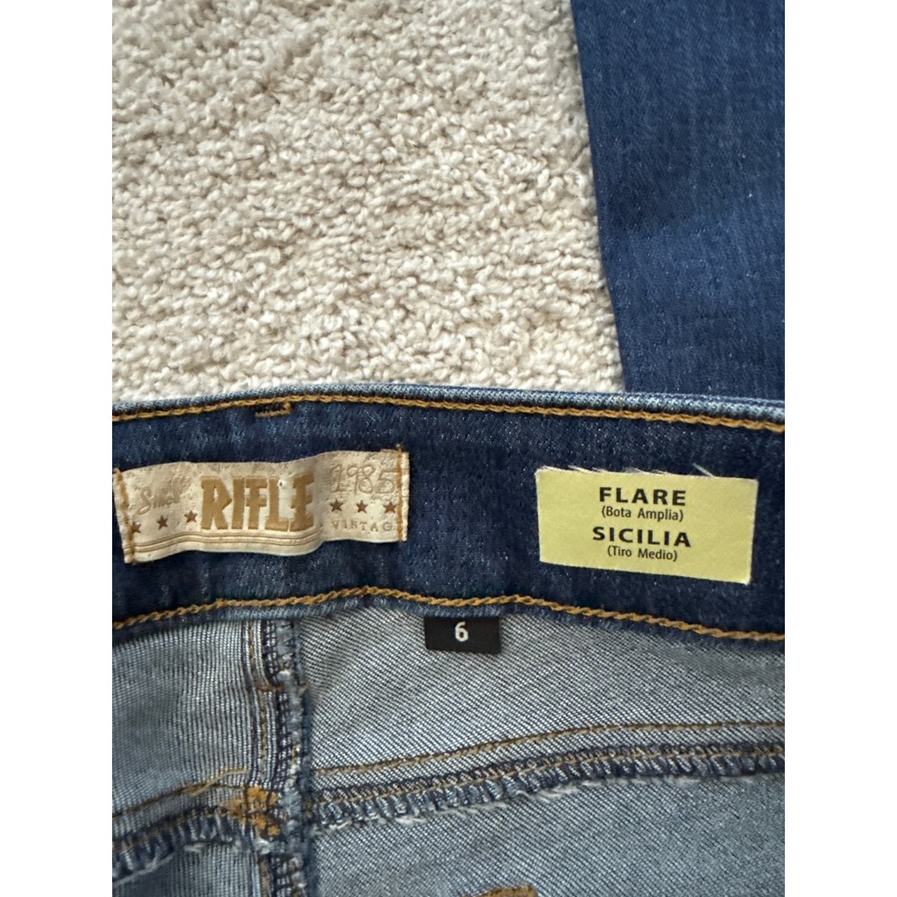 Rifle Sicilia Low Rise Flare Jeans Blue Wash Size 6 Y2K Distressed - Picture 2 of 7
